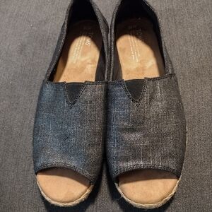 Toms Metallic Open Toe Espadrilles Slip On Black